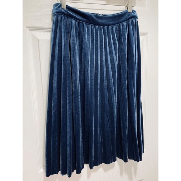 Kidichic Blue Velour Midi Length Pleated Modest Skirt Women's Size M - Picture 2 of 4